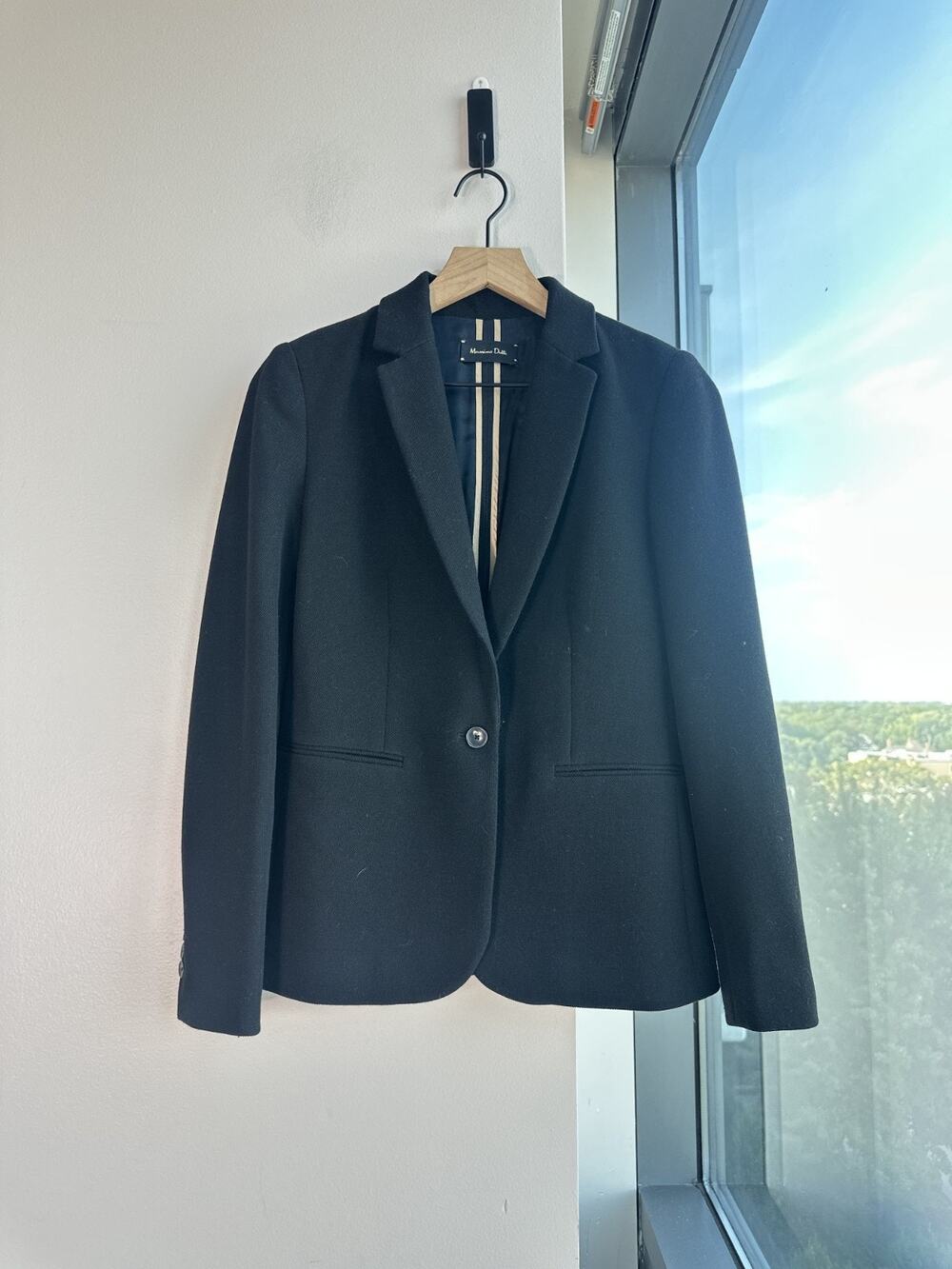 Massimo Dutti Women's Black Classic Career-wear Single Button Blazer US Sz 6